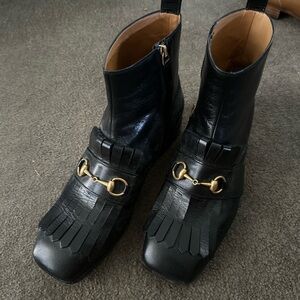 Gucci Black Leather Ankle Boots with Gold Hardware & Zipper